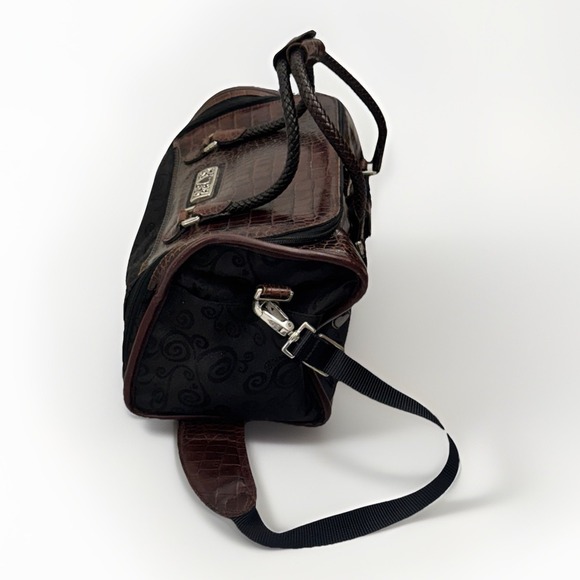 Brighton Travel Train Case Cosmetic Bag Dark Brown Croc Black Heart Hardware - Picture 2 of 11